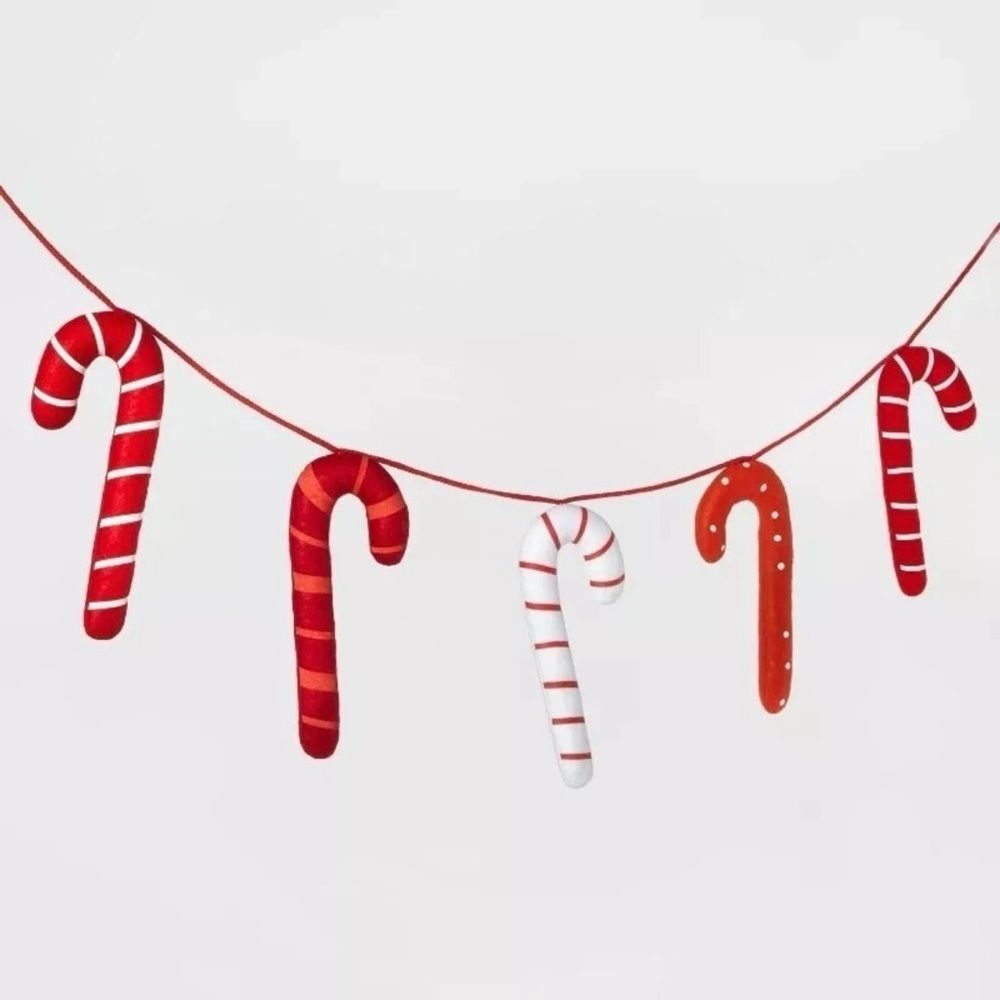 Wondershop 6 Foot Christmas Holiday Fabric Candy Cane Garland Red Stripe.